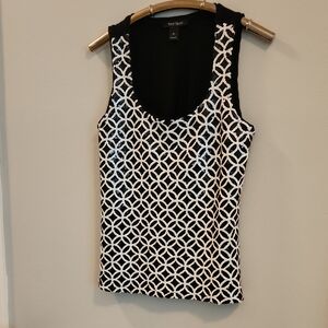 White House Black Market Fitted Graphic Sequins On Black Tank Top  Size Medium